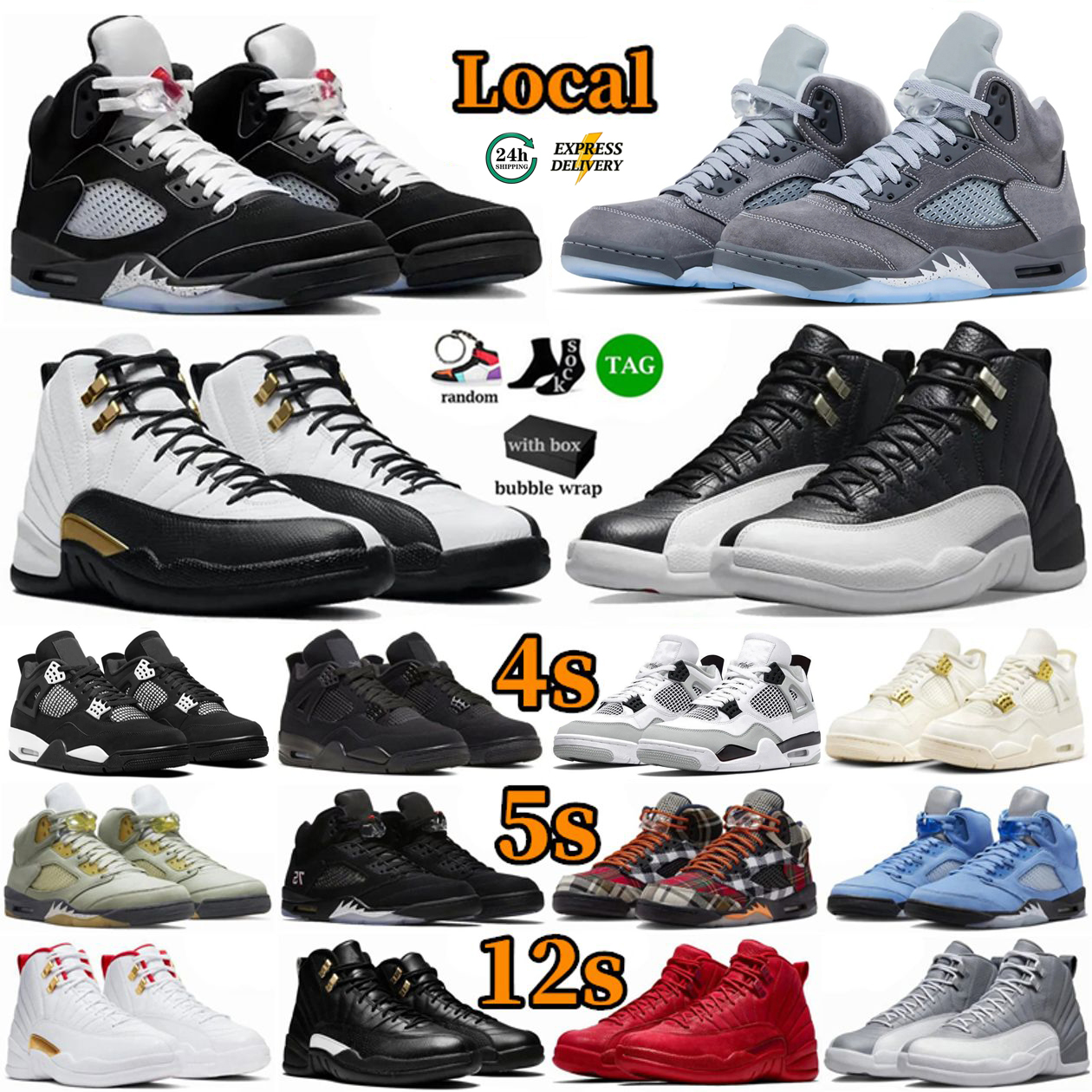 Local 4s 5s 12s Basketball Shoes Mens Womens Trainers Luxury Wolf Grey Sail 4 Military Black Cat Fear White Thunder Bred Lightning Blue Sneakers Sports Shoes With Box