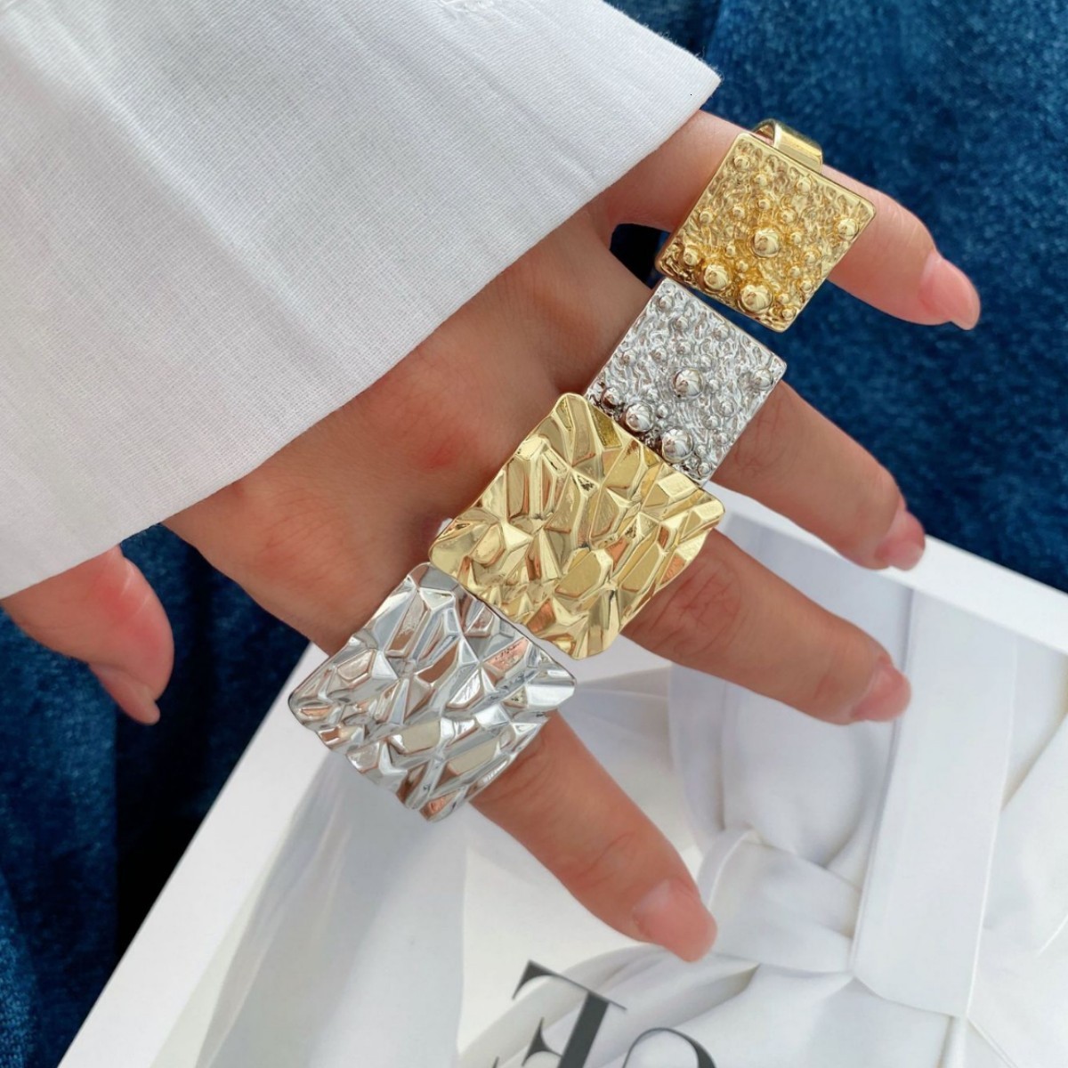 Mens 2-Finger Ring Nugget n Heavy Rough Style Hip Hop 14K Gold Plated Big Ring Irregular Geometric Shape for Two Finger 260421