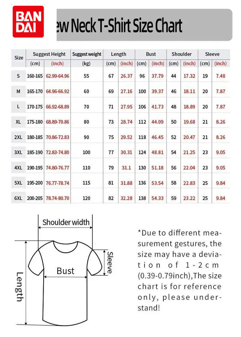 Bandai 2026 Japanese Anime Bandai Dragon Ball One Piece Demon Slayer Short-sleeved T-shirt Spring/Summer Mens Jersey Sports Childrens L260429