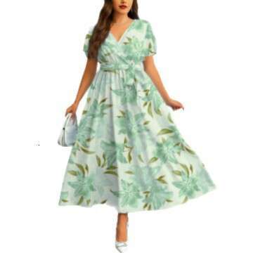 Niche Designer Luxury New Arrival Women V Neck Printed Short Sleeve Dress, Casual Vacation Loose Elegant Dress, All Colors Sizes In StockMAKOUFEI