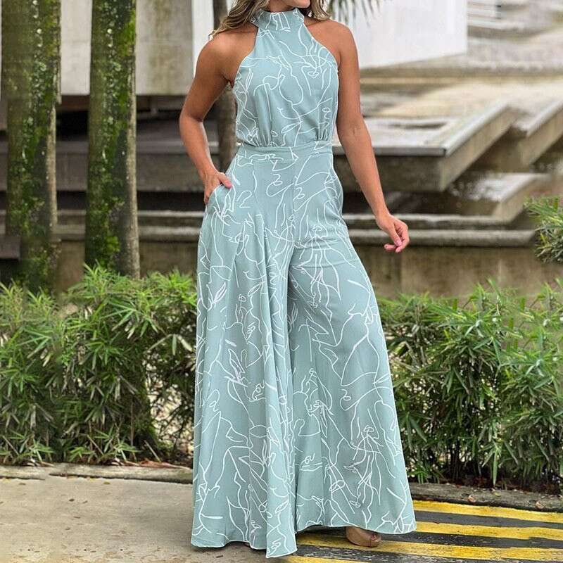Niche Designer Luxury Spring New Arrival, Sexy Elegant Printed Sleeveless Jumpsuit, European American Style Wide Leg Casual Party One Piece Romper MAK