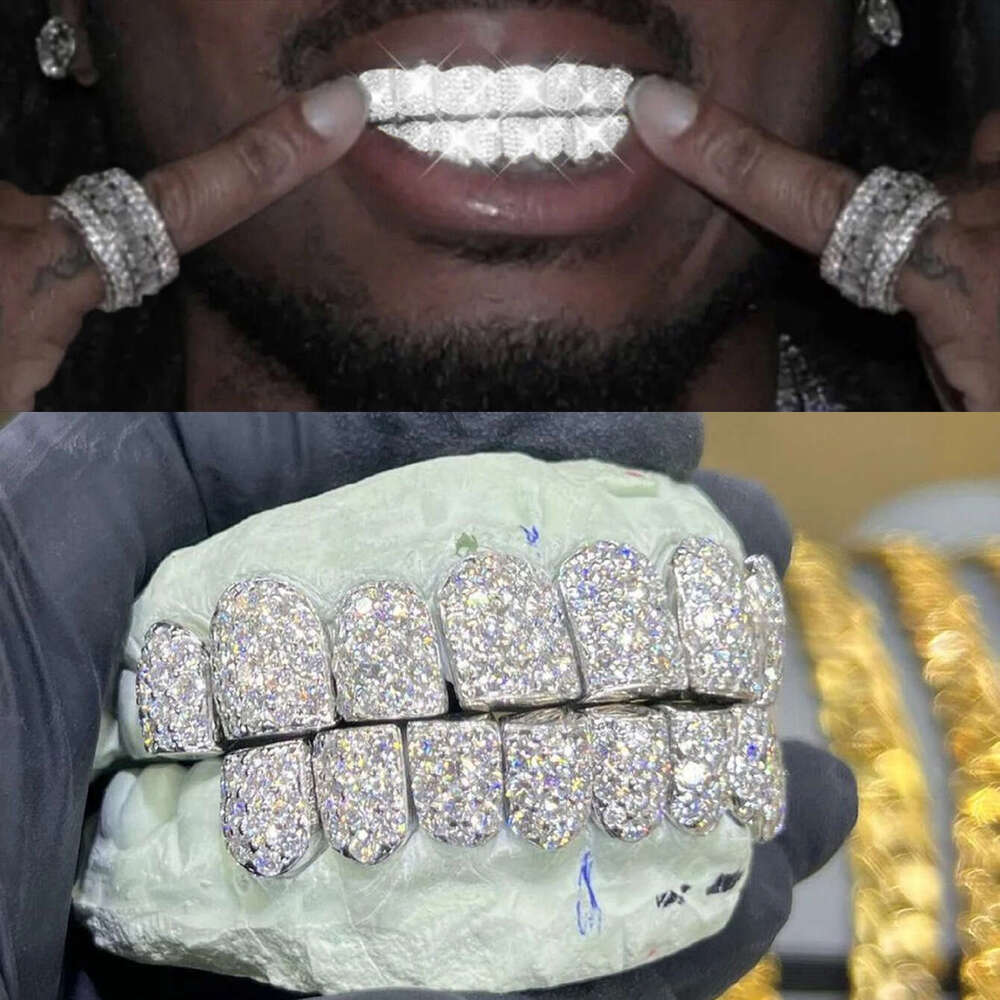 Adjustable Hip Hop Teeth Grillz Halloween Style 14K Gold Plated Copper Moissanite Rapper Tooth Jewelry