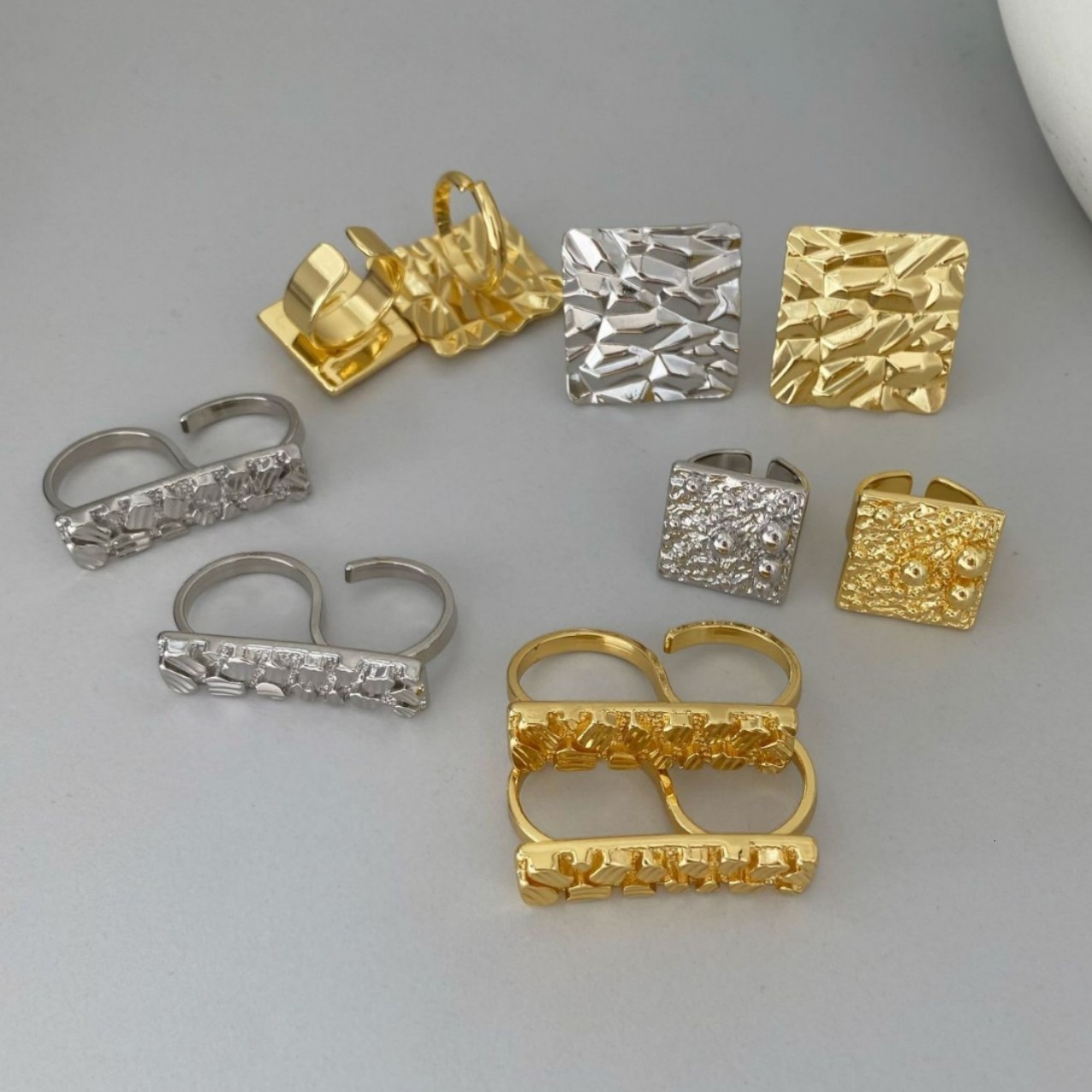 Mens 2-Finger Ring Nugget n Heavy Rough Style Hip Hop 14K Gold Plated Big Ring Irregular Geometric Shape for Two Finger 260421