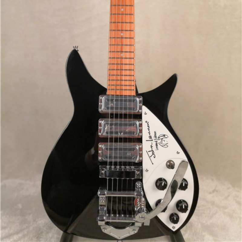 John Lennon 325 Short Scale Length 527mm 6 String Black Electric Guitar Bigs Tremolo, Gloss Paint Fingerboard, 5 Degree Angle Headstock