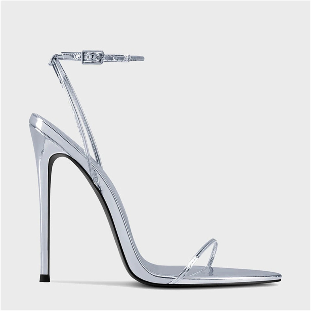 Summer pointed skin face one-word bare strap sexy sandals thin high-heeled banquet dress customized large-size womens shoes 260428