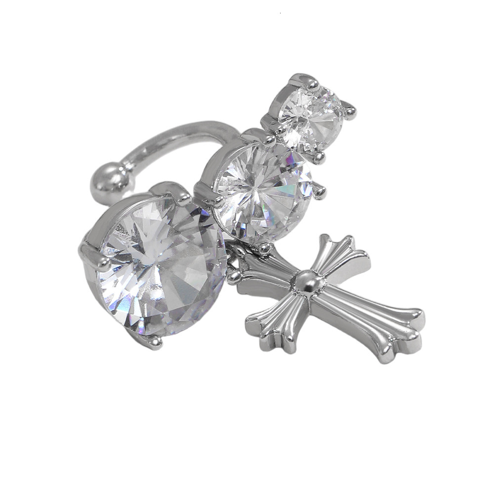 Designer Zirconia ear cuffs for women without pierced ears, niche light luxury with a high-end feel, C-shaped ear cuffs with cross, snowflake, water d