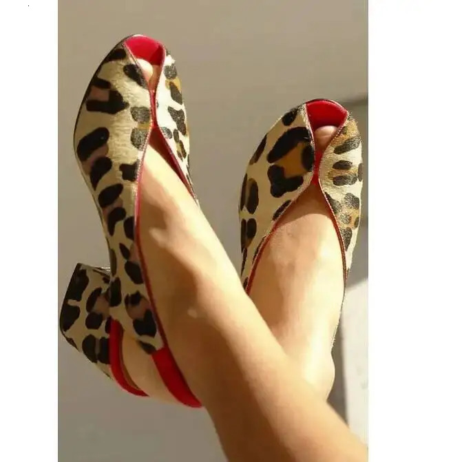Leopard Print Peep Toe Slingback Womens Sandals Chunky Heels Office Shoes 260428