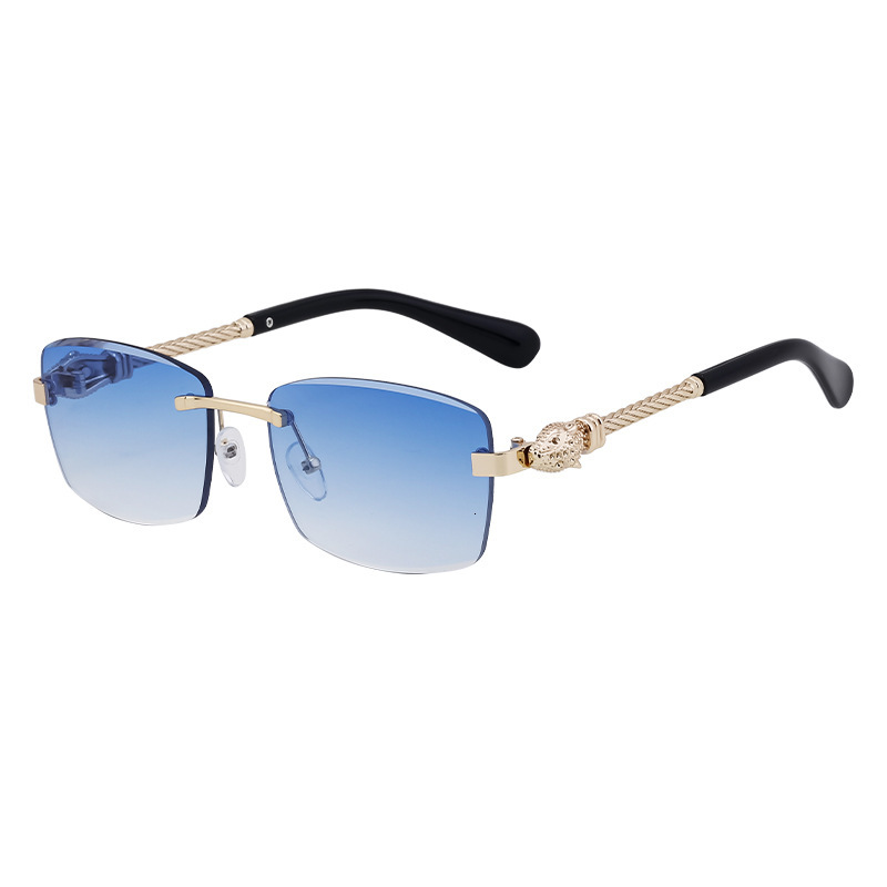 Luxury Brand Designer Leopard Head Frameless Sunglasses For Men - European And American Retro Style, High-end, Fashionable And Trendy Eyewear.