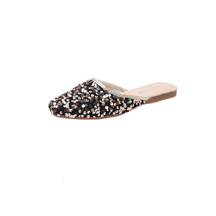 French Style Designer Model High-end Slip-on Sandals Exquisite And Luxurious Women's Single Shoes New Outdoor Style Casual Flat Shoes Sequined Sa