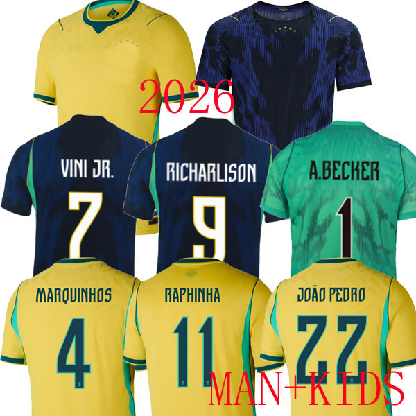 2026 26 27 BRAZILS BRASIL Soccer Jersey Rodrygo vini jr Raphinha Savinho Endrick Joelinton National Team camisa de futebol 2026 Men KIDS Football Shirts fans plaayer