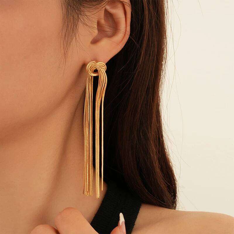 2025 Knotted Long Tassel Chain for Women Female Exaggerate Metal Handmade Earrings Luxury Wedding Daily Jewelry Gifts - view 5