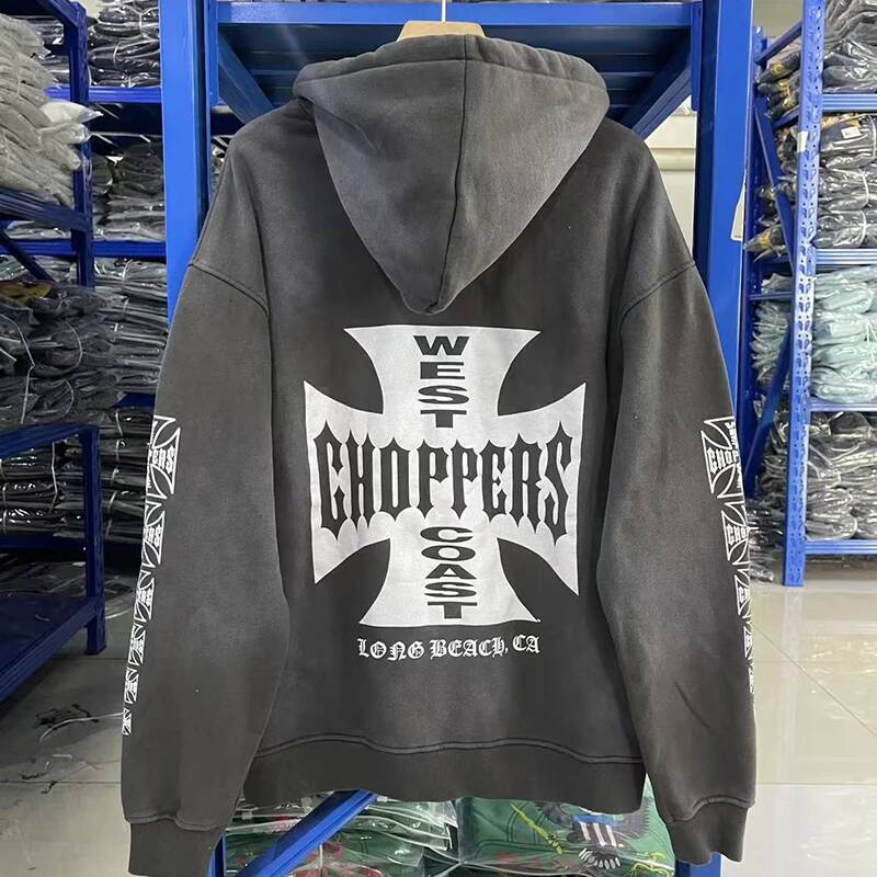 West Coast Choppers Zipper Hoodie Real Photo Men Women Street Cross Letter Print Hooded Sweatshirt