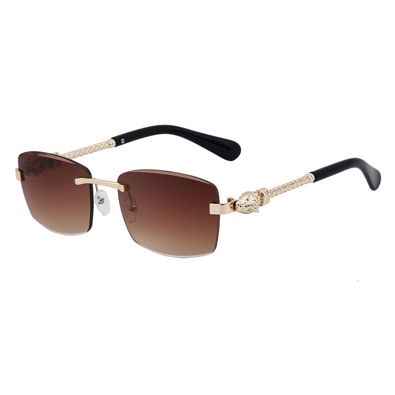 Luxury Brand Designer Leopard Head Frameless Sunglasses For Men - European And American Retro Style, High-end, Fashionable And Trendy Eyewear.