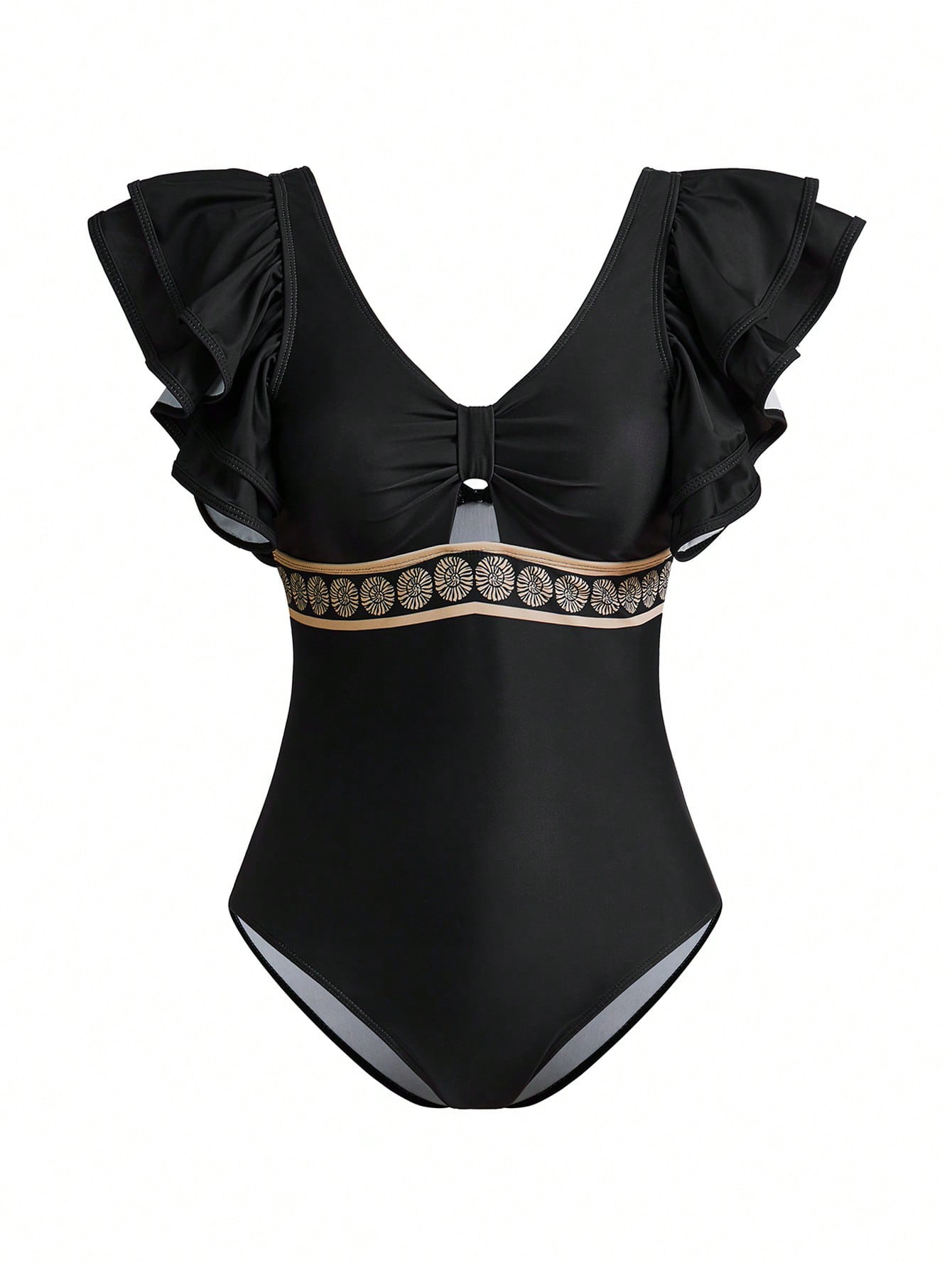 Ruffle Sexy Backless One-piece Swimsuit with Skirt, Women's 2-Piece Solid Color Foreign Trade Swimwear