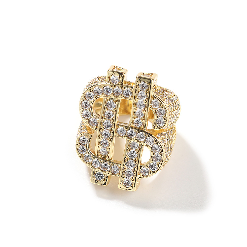 New best-selling hip-hop perforated dollar sign ring. Full of diamonds. Trendy and personalized men's ring for gentlemen.