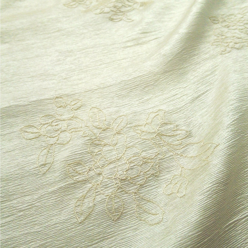 Hundred Flowers Pattern Embroidery, Acetate Glossy Crinkle Fabric, Chinese Style Embroidered Textile