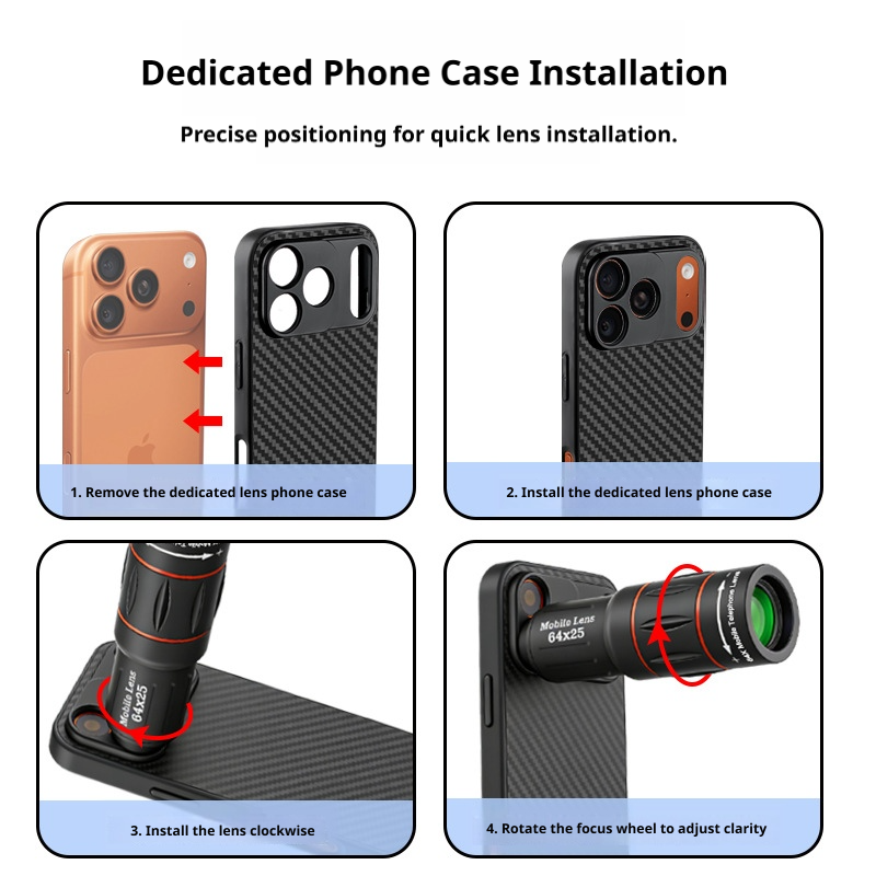 64X HD Super Zoom Phone Telephoto Lens Portable Mini Monocular Telescope for Concert Travel Outdoor Fit iPhone Huawei All Smartphones