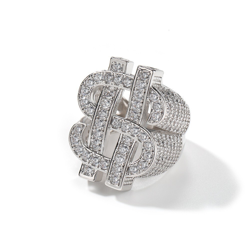 New best-selling hip-hop perforated dollar sign ring. Full of diamonds. Trendy and personalized men's ring for gentlemen.