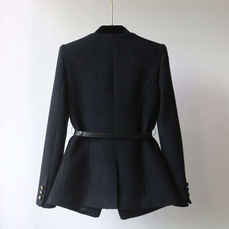 Coat Fashionable Mid Length Waist Slimming Outerwear Shoulder Standing Collar Outerwear Women's Clothing Light Luxury Commuter Elegant Coat Vinta - view 3