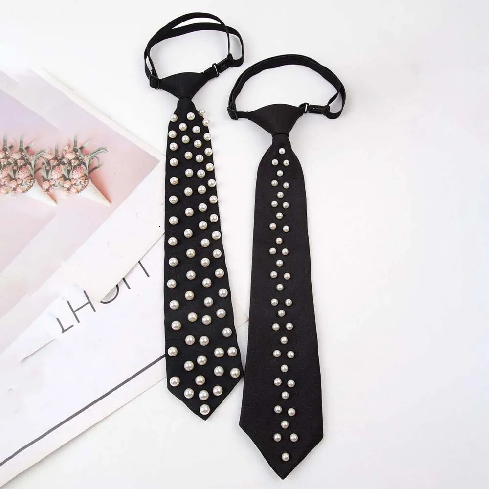 Temperament Korean Style Pearls Tie Tassels Black Handbeaded Long Necktie Collares Necklace Decoration Shirt Students 260428