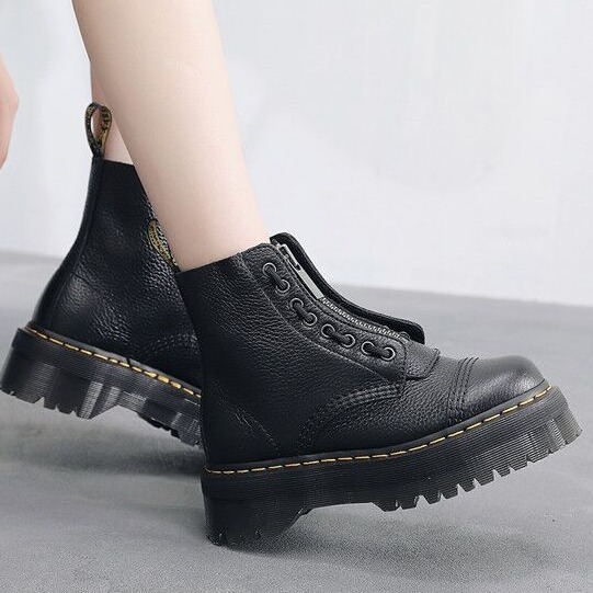 Designer shoe Sinclair front-zip leather stitched for both men and women, height-increasing thick-soled Martin boots
