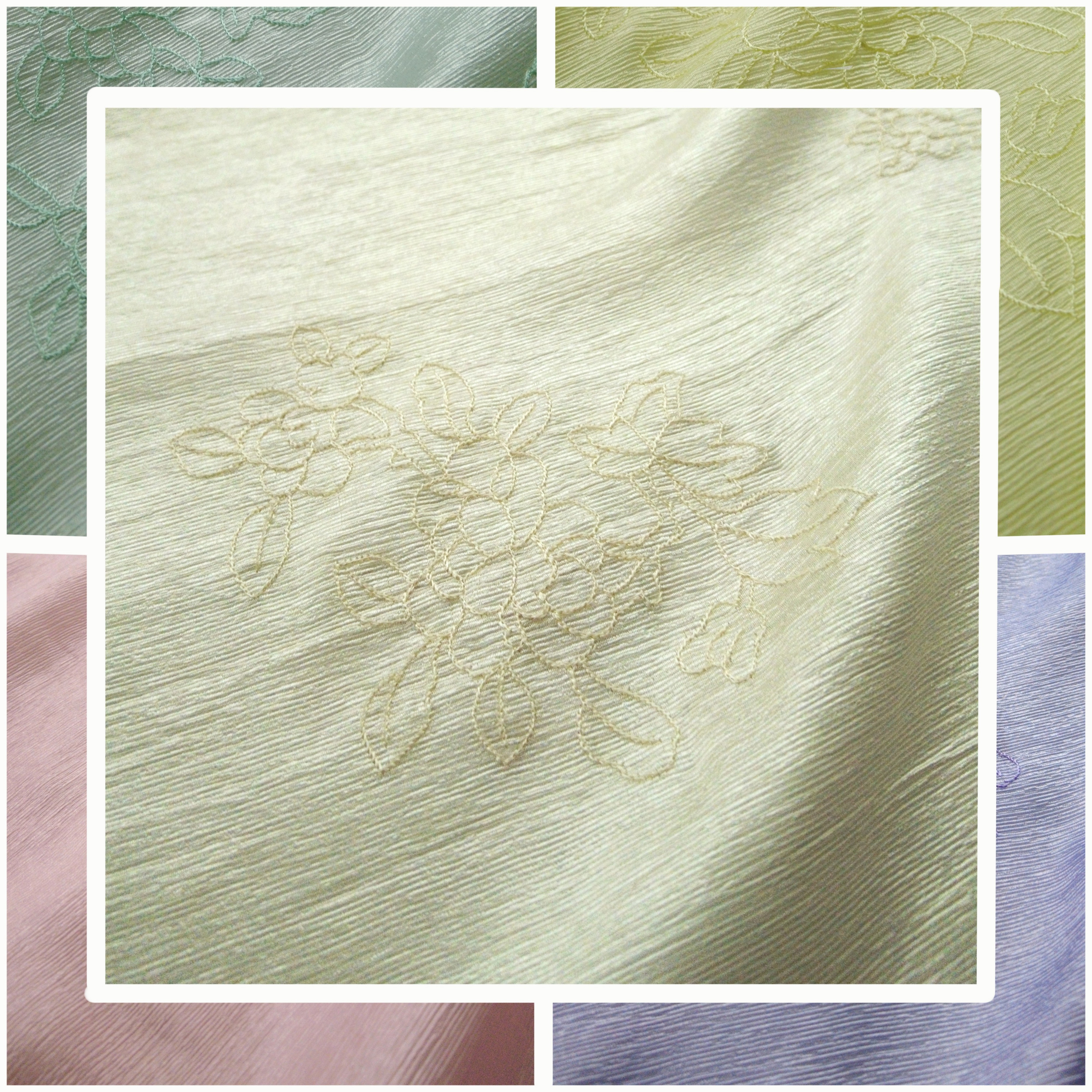 Hundred Flowers Pattern Embroidery, Acetate Glossy Crinkle Fabric, Chinese Style Embroidered Textile
