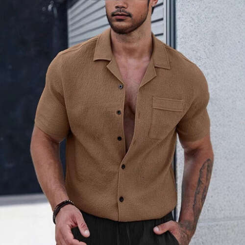 Men Short Sleeve Shirt T Shirt Solid Color Loose Beach Plus Size 2026 New Casual Summer Tops Big And Tall Wholesale Daily Wear Shirts For Men