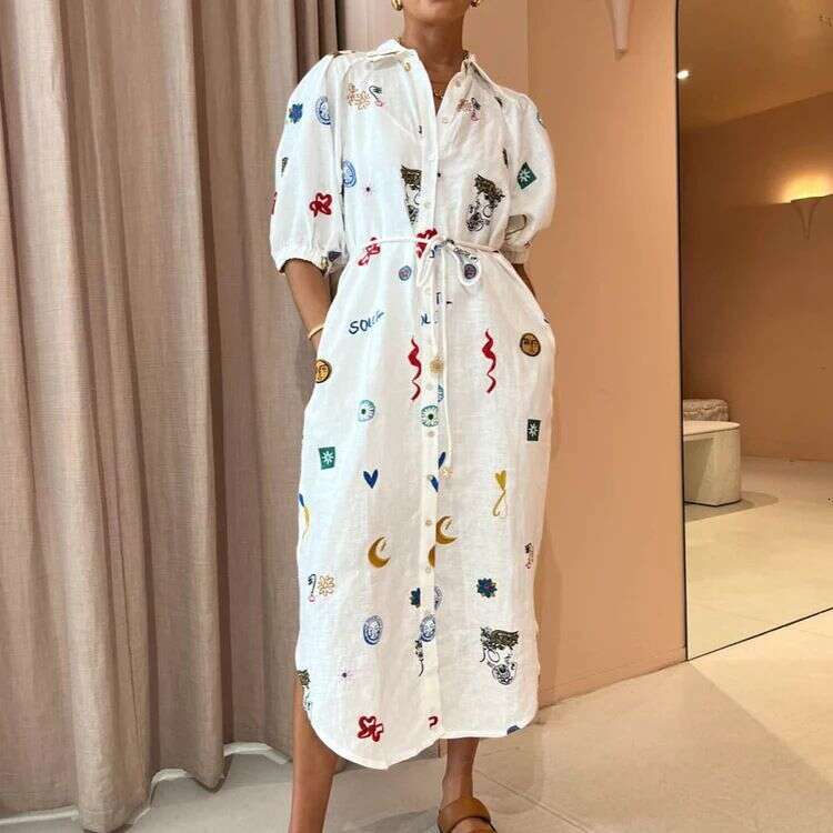 Niche Designer Luxury European American Women Linen Shirt, Personalized Lantern Sleeve Cardigan, Casual Fashion Loose Blouse for Daily Office MAKOUFEI