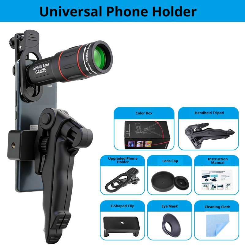 64X HD Super Zoom Phone Telephoto Lens Portable Mini Monocular Telescope for Concert Travel Outdoor Fit iPhone Huawei All Smartphones