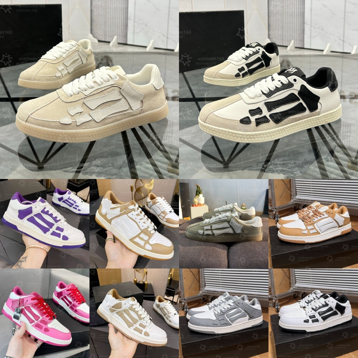 Designer Skel Top Low Men Women Shoes Bones Hi Leather Sneakers Luxury Skeleton Blue Red White Black Green Gray Pink couple casual Mens Womens shoes