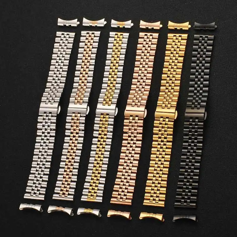 Jubilee 12mm 14mm 18mm 19mm 20mm 22mm Stainless Steel Five Rice Beads Silver Gold Universal Straight Curved Endink Watch Strap 260429
