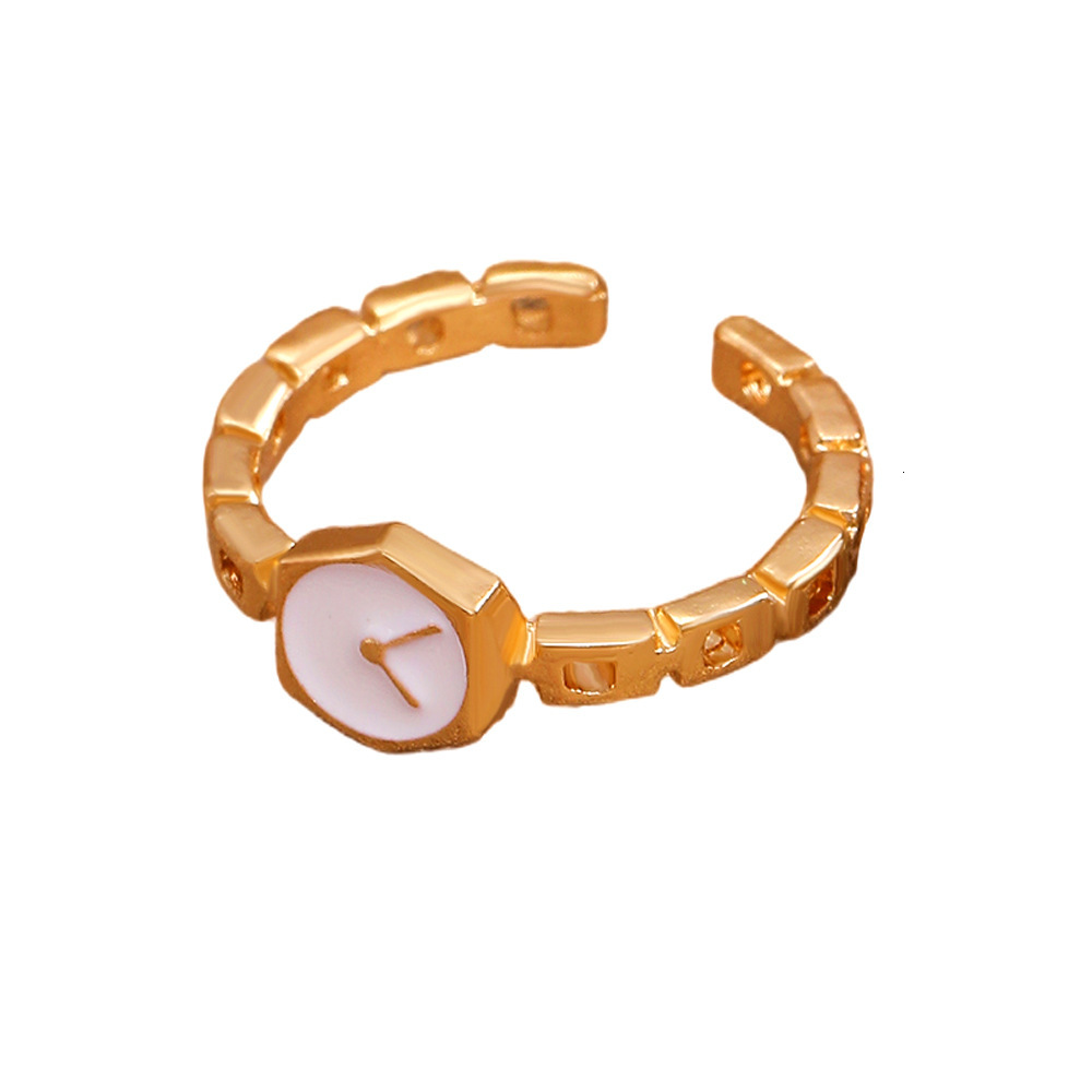 Designer Reverse Clock~ Minimalist Design Watch Band Ring for Women, Adjustable Open Thin Dripping Glaze Index Finger Ring with Chain