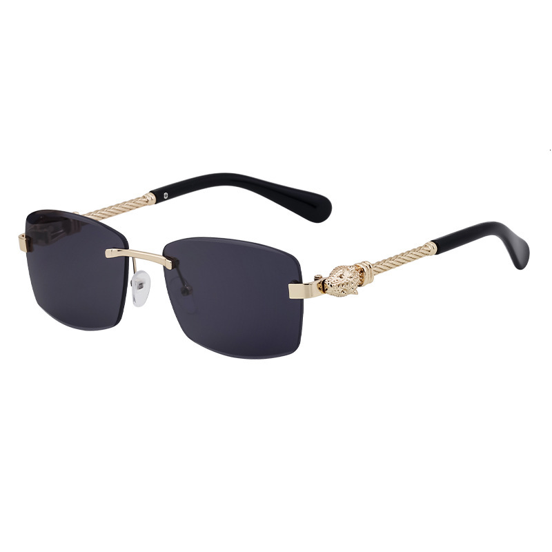 Luxury Brand Designer Leopard Head Frameless Sunglasses For Men - European And American Retro Style, High-end, Fashionable And Trendy Eyewear.