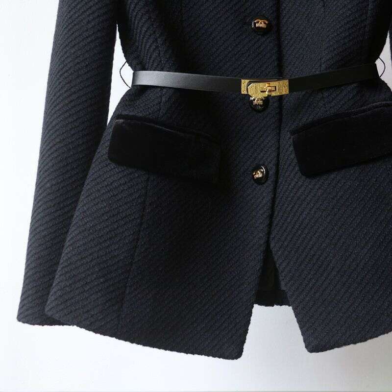 Coat Fashionable Mid Length Waist Slimming Outerwear Shoulder Standing Collar Outerwear Women's Clothing Light Luxury Commuter Elegant Coat Vinta - view 5
