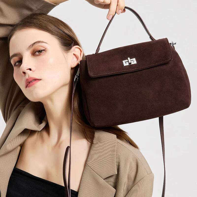 New Autumn Winter Women Suede Leather Crossbody Bag, Luxury Designer Genuine Leather Casual Commuter Shoulder Messenger Bag SENYY