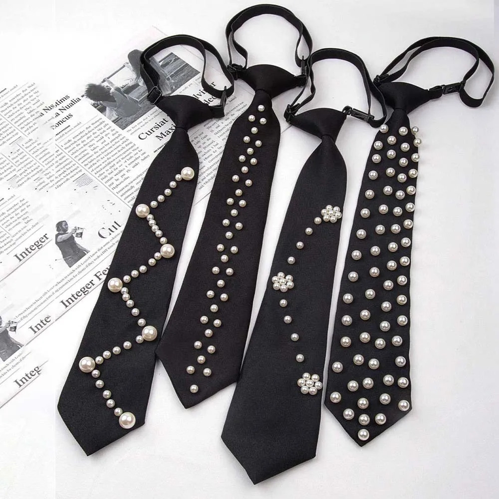 Temperament Korean Style Pearls Tie Tassels Black Handbeaded Long Necktie Collares Necklace Decoration Shirt Students 260428