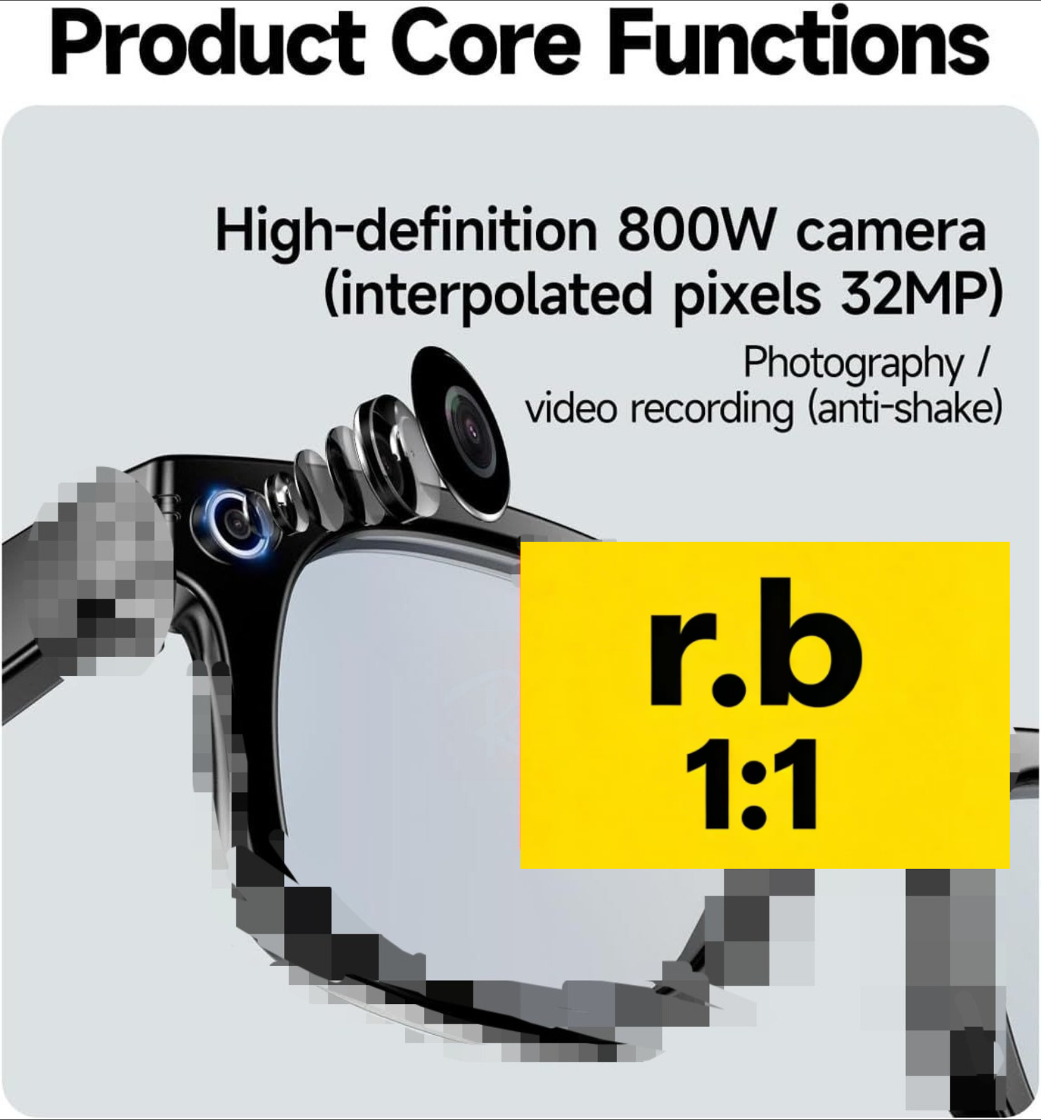 R-B META Smart Glasses AI Sunglasses HD Camera, Bluetooth Call, 800W Anti-Shake Camera Glasses with Video Recording Dual Mic, Simultaneous Interpretation/GPT Identify