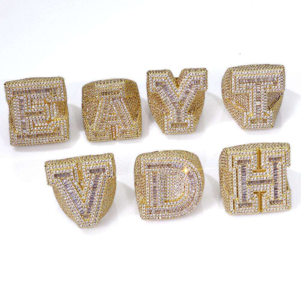 Men's Hip-Hop Custom Initial Letter Ring European American Trendy Style VS Moissanite Personalized Wholesale Jewelry