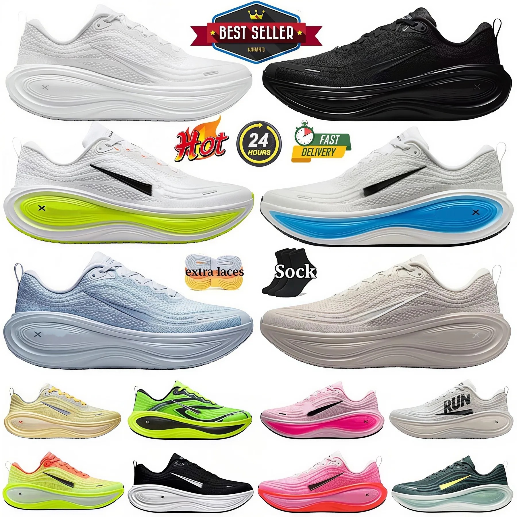 Top-tier Quality Vomeros 18 Plus running shoes men women thick sole ultralight sneakers outdoors comfortable designer sports shoes triple black white gray trainers