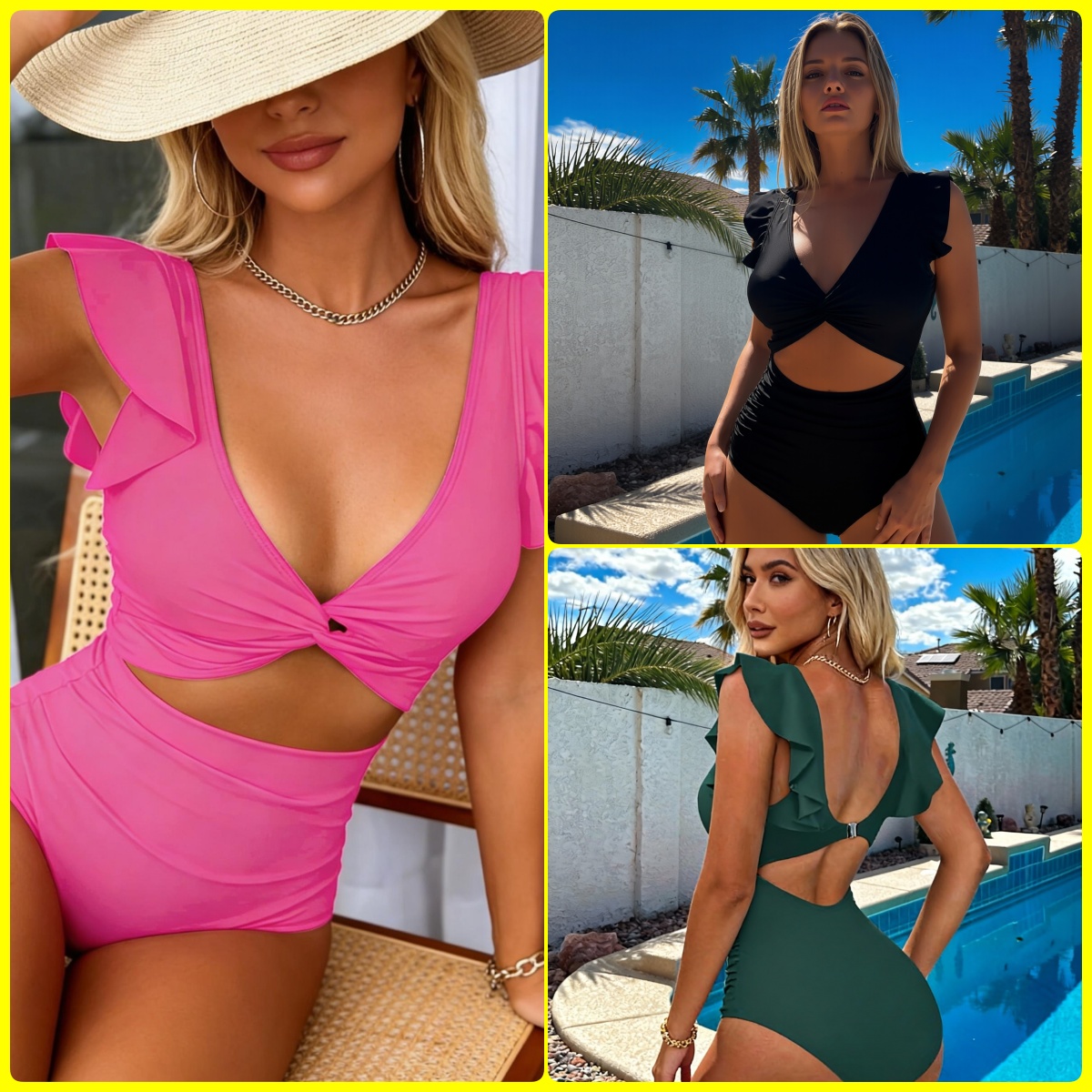 Designer Women's V Neck One Piece Swimsuit Cutout Backless High Leg Bathing Suit Tummy Control Slimming