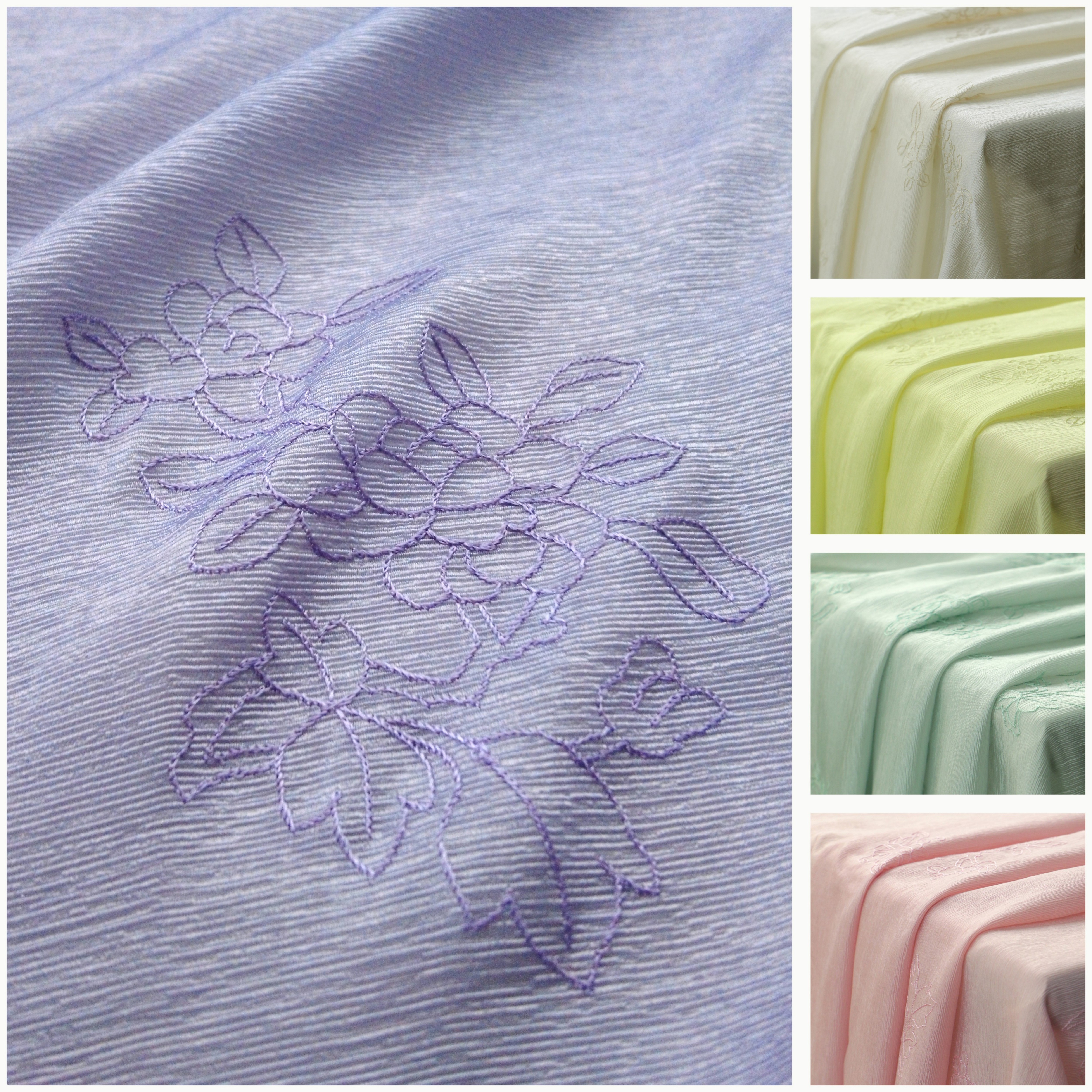 Hundred Flowers Pattern Embroidery, Acetate Glossy Crinkle Fabric, Chinese Style Embroidered Textile
