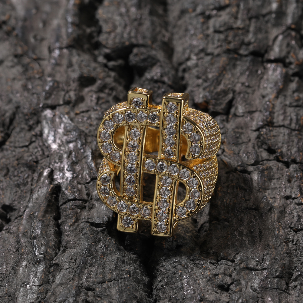 New best-selling hip-hop perforated dollar sign ring. Full of diamonds. Trendy and personalized men's ring for gentlemen.