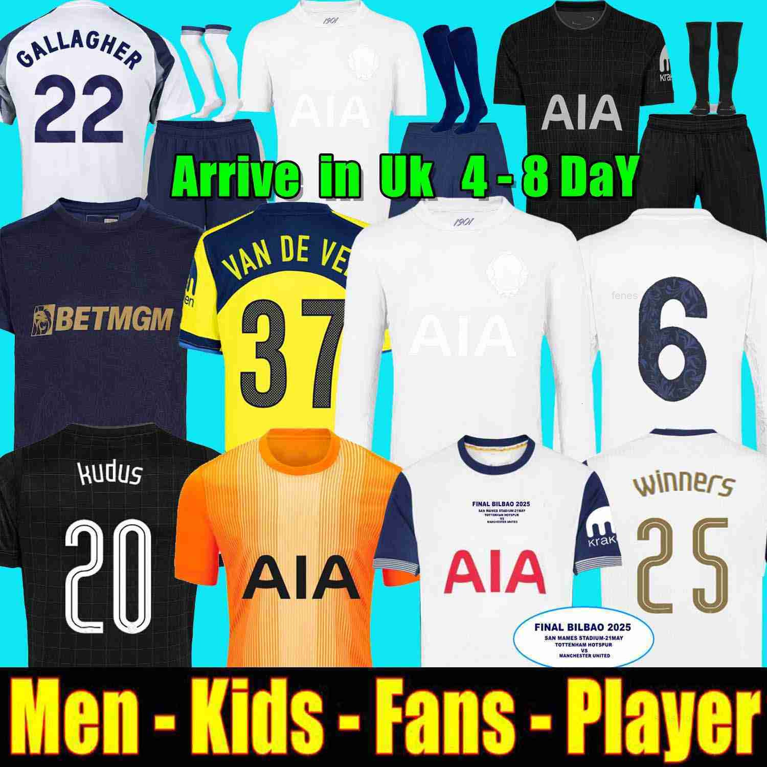 24 25 26 Soccer Jerseys 2025 2026 Football shirt VAN DE VEN KULUSEVSKI MADDISON final Winners KUDUS ROMERO XAVI 1901 125th Anniversary GALLAGHER White