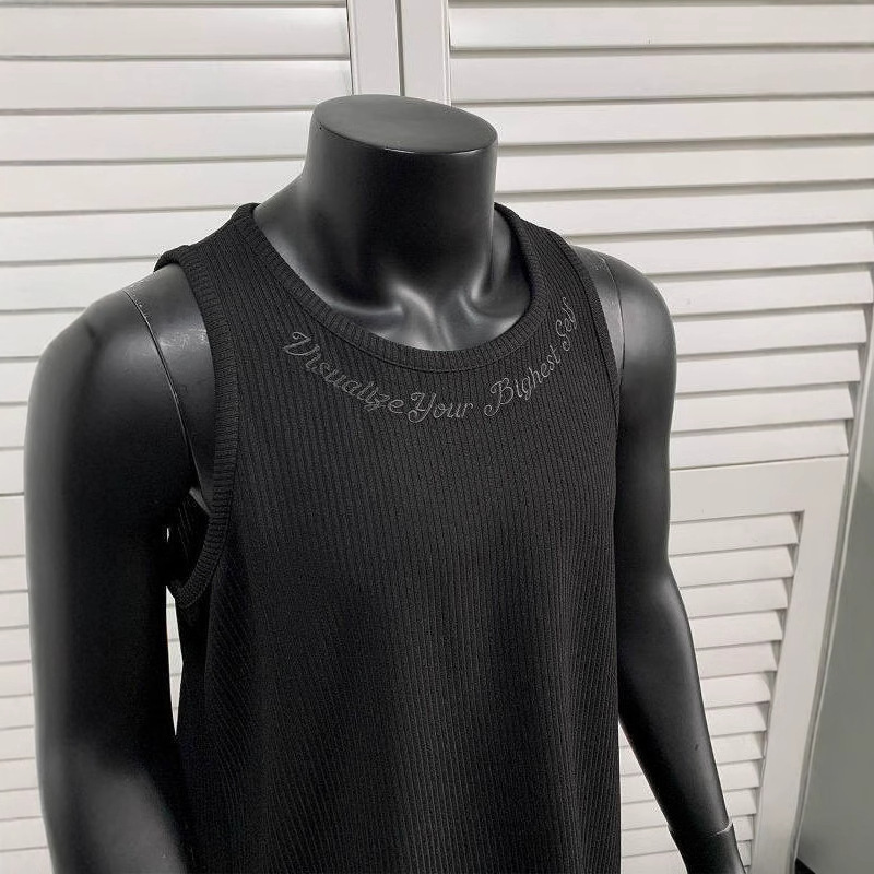 Luxury Brand Designer Mens 2026 New Black Letter Embroidered Tank Top American Cleanfit Ribbed Sleeveless T-Shirt Casual Base Layer Chic Stylish Moder