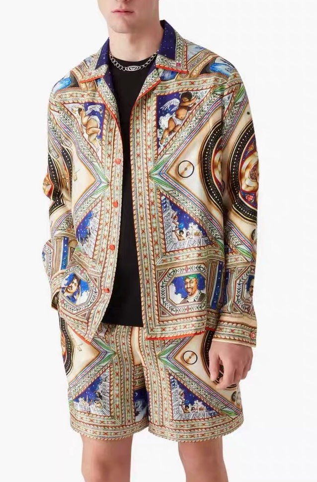 2026 Casabalnc Top Quality Designer Summer Silk Casual Straight Shorts New Product Hot Letter Print Unisex Hawaiian Loose Silk Long Sleeve Cardig