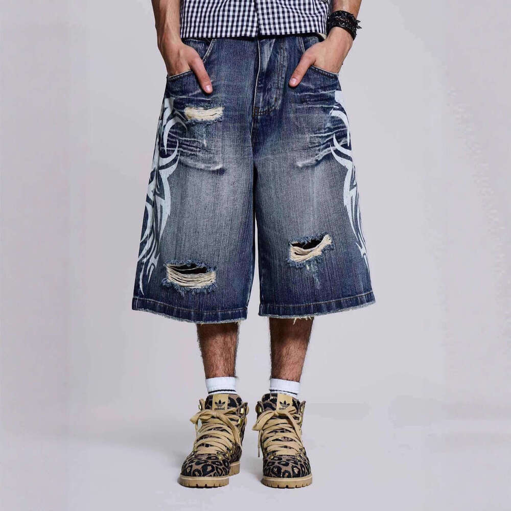 Denim Shorts Ladies Plus Size High Waist Distressed Stretch Curvy Summer European and American cross-border Jaded London