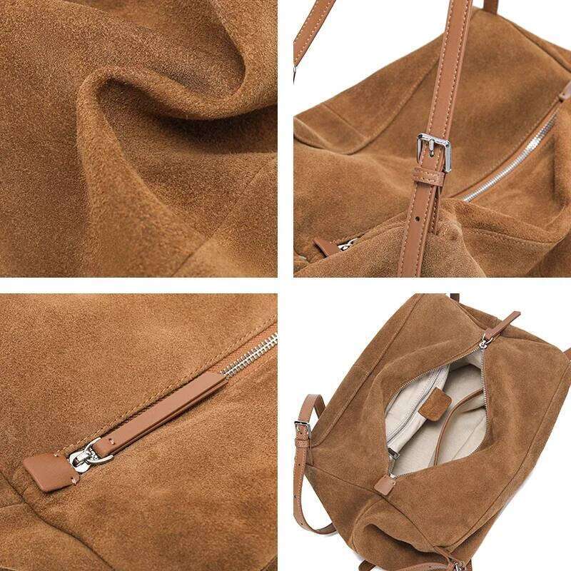 Women S Natural Nuede Genuine Leather Handbags Ladies Large Capacity Tote Female Design Luxury Commuting Yoga Bag Hobo Bag SENYY