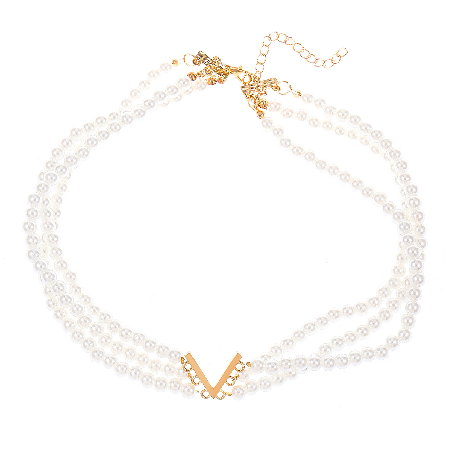 Designer multi-layer pearl jewelry set for women, ins-style European and American creative design V-neck choker, bracelet, necklace, earrings