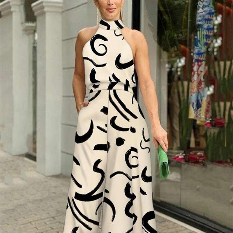 Niche Designer Luxury Spring New Arrival, Sexy Elegant Printed Sleeveless Jumpsuit, European American Style Wide Leg Casual Party One Piece Romper MAK