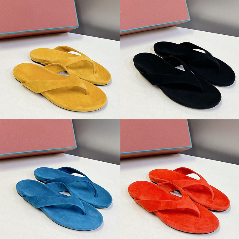 Thong Sandal Designer Womens Summer Beach Slides Ladies Paris Fashion Show Flat Sandals Suede Luxury Brand Semimatte Genuine Leather Outsole Sizes 35 41